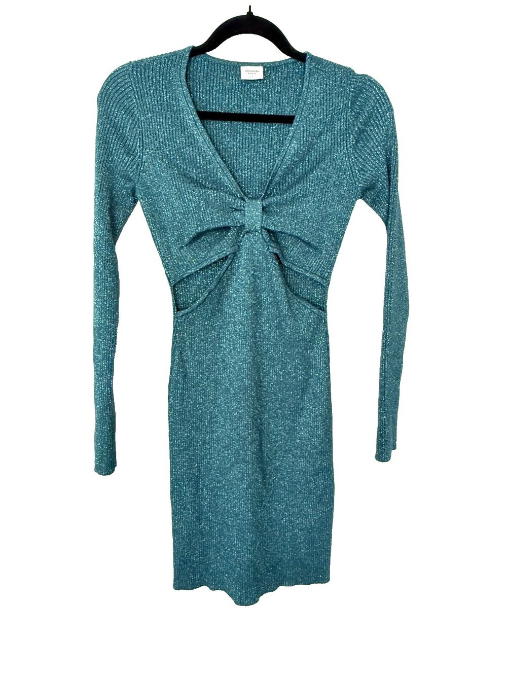 Abercrombie & Fitch Metallic Knit Cutout Dress Teal Small Bodycon Y2K